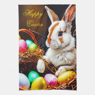 Easter Bunny Basket & Eggs  Tea Towel