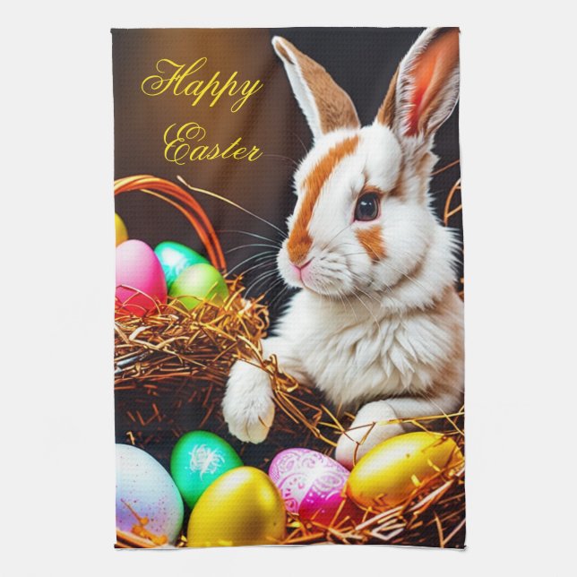 Easter Bunny Basket & Eggs  Tea Towel (Vertical)