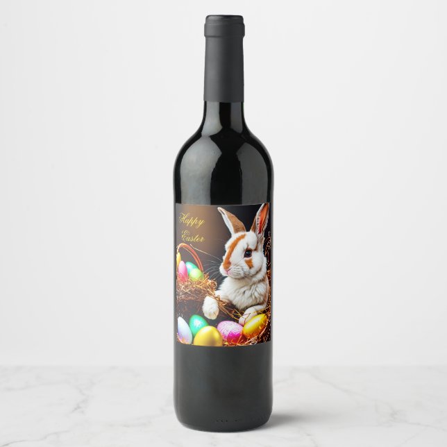 Easter Bunny Basket & Eggs   Wine Label (Front)