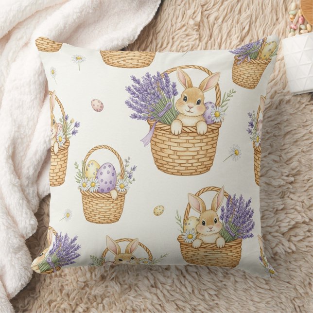 Easter Bunny Basket Pastel Egg Pattern Cushion (Blanket)