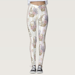 Easter Bunny Basket Pastel Gold Stripe Leggings