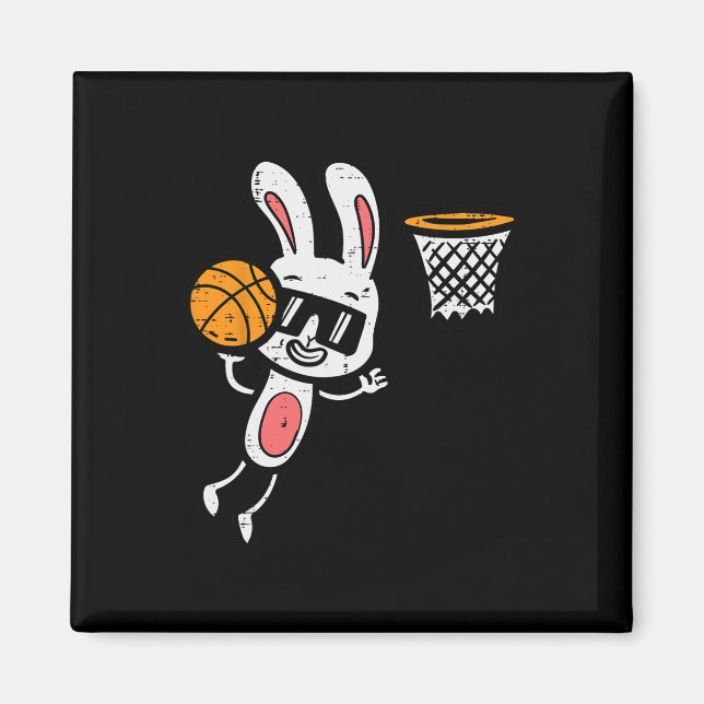 Easter Bunny Basketball Dunk Sports Boys Kids Todd Magnet (Front)