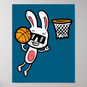 Easter bunny basketball dunk sports boys kids todd poster
