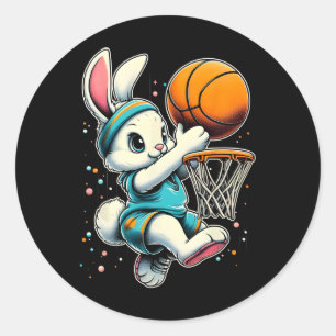 Easter Bunny Basketball Funny Bunny Playing Basket Classic Round Sticker