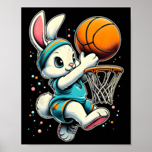 Easter Bunny Basketball Funny Bunny Playing Basket Poster