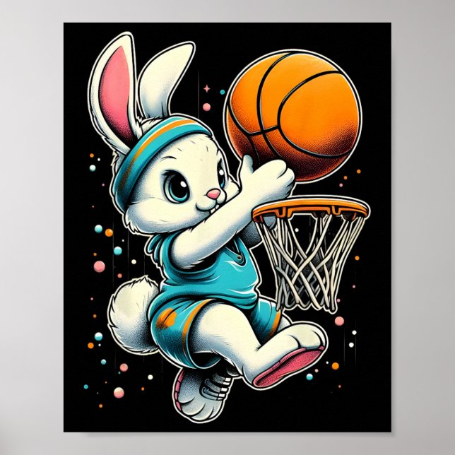 Easter Bunny Basketball Funny Bunny Playing Basket Poster (Front)