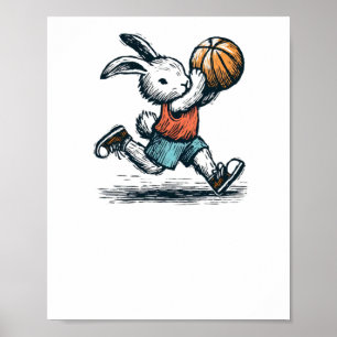 Easter Bunny Basketball Player - Minimalist Animal Poster
