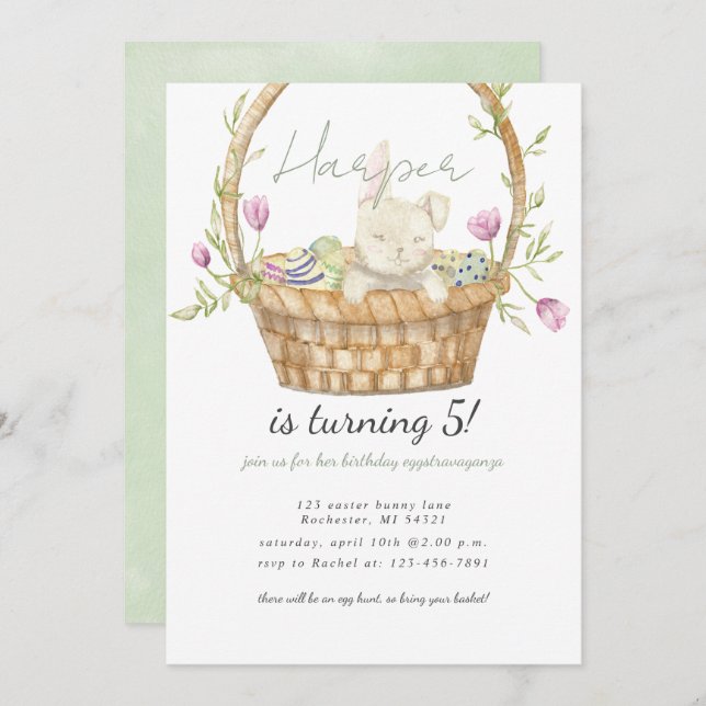 easter bunny birthday invitation (Front/Back)