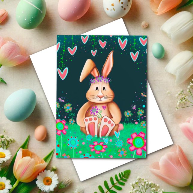 Easter Bunny Blessings Hearts Cute Inspirivity Card (Creator Uploaded)