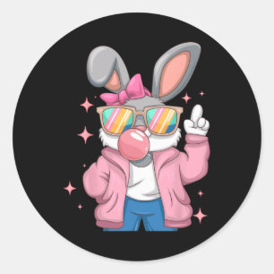 Easter Bunny Blowing Bubble Classic Round Sticker