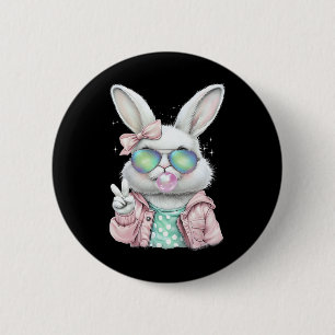Easter Bunny Blowing Bubble Happy Easter Bunny Coq 6 Cm Round Badge