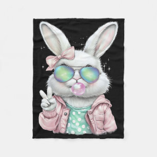 Easter Bunny Blowing Bubble Happy Easter Bunny Coq Fleece Blanket