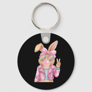 Easter Bunny Blowing Bubble Happy Easter Bunny Coq Key Ring