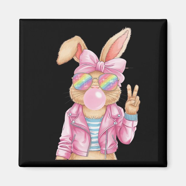 Easter Bunny Blowing Bubble Happy Easter Bunny Coq Magnet (Front)