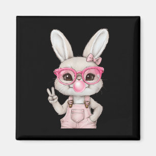 Easter Bunny Blowing Bubble Happy Easter Bunny Coq Magnet