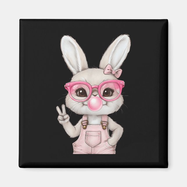 Easter Bunny Blowing Bubble Happy Easter Bunny Coq Magnet (Front)