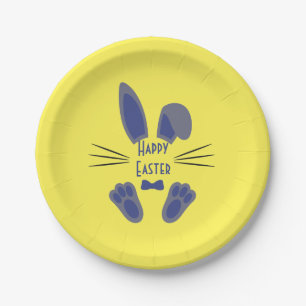 Easter Bunny Blue and Yellow Paper Plate