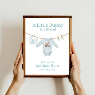 Easter Bunny Blue Clothesline Baby Shower Welcome Poster