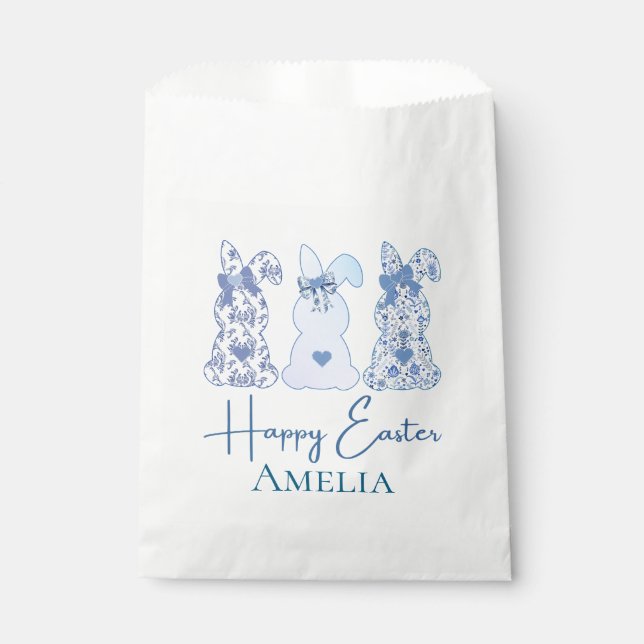 Easter Bunny Blue Floral Bow Coquett Personalised  Favour Bag (Front)