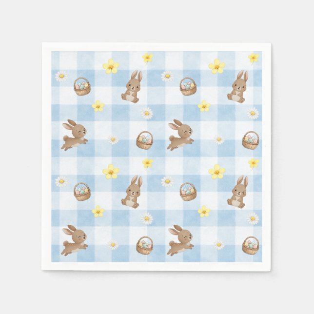 Easter Bunny Blue Gingham Napkin (Front)