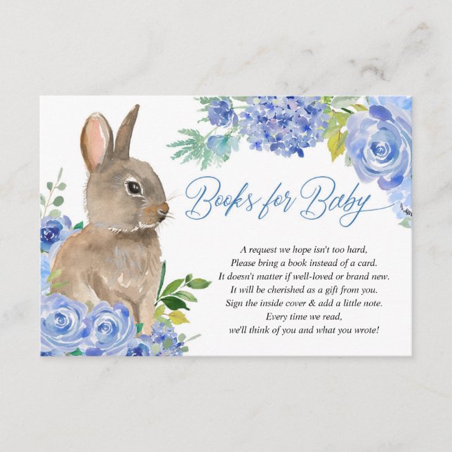 Easter bunny blue white floral books for baby encl enclosure card (Front)