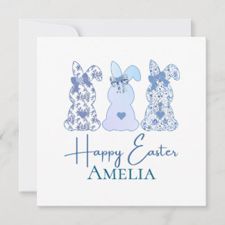 Easter Bunny Blue White Floral Bow Personalised  Invitation