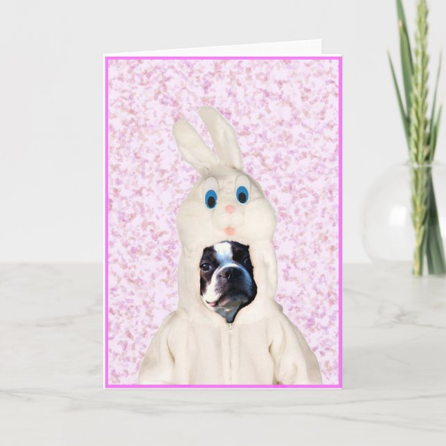 Easter bunny boston terrier greeting card (Front)