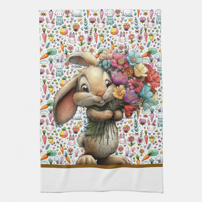 Easter Bunny Bouquet  Tea Towel (Vertical)