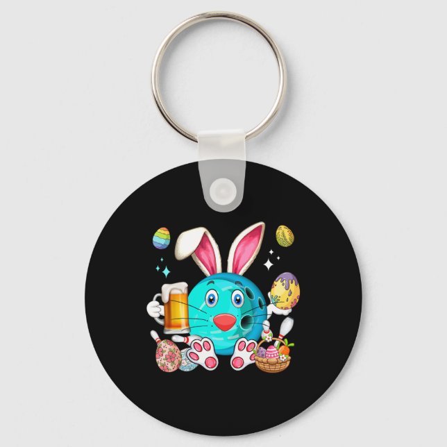 Easter Bunny Bowling Equipment Drinking Beer Funny Key Ring (Front)