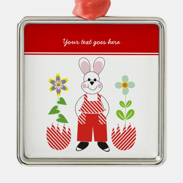 Easter bunny broken eggs flowers custom ornament (Front)