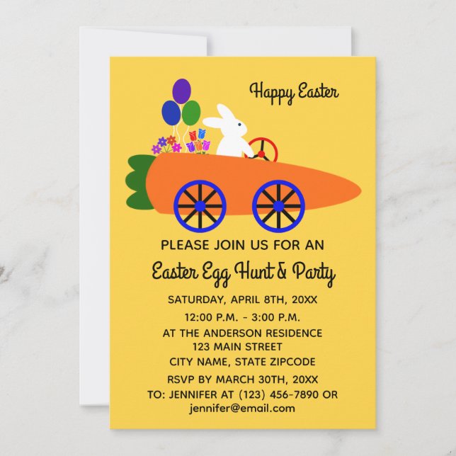 Easter Bunny Carrot Car #2-2 Invitation Card (Front)