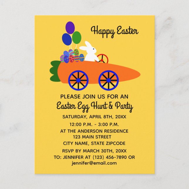 Easter Bunny Carrot Car #3 Invitation Postcard (Front)