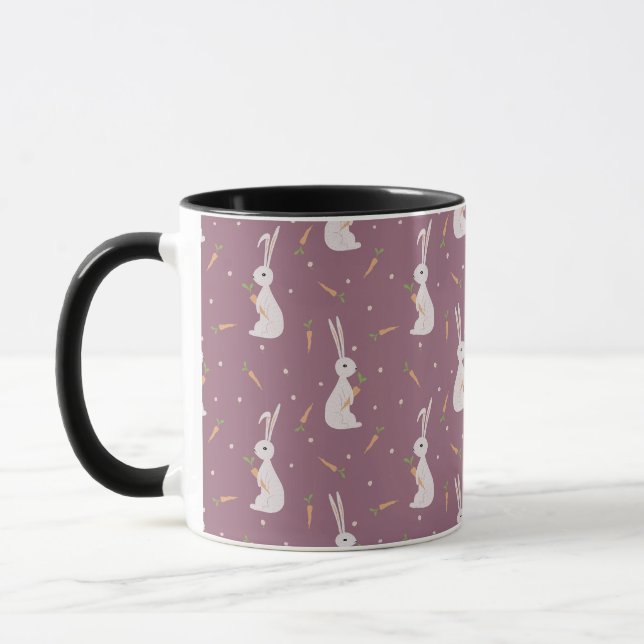 Easter Bunny carrots and Custom Name Purple Mug (Left)