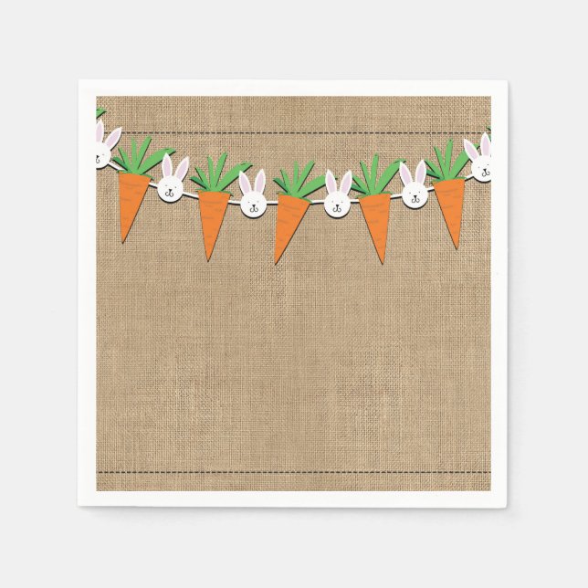 Easter Bunny & Carrots Garland Birthday Party Napkin (Front)