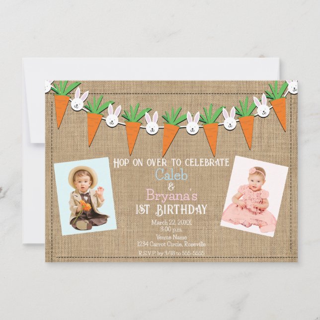 Easter Bunny Carrots Garland Birthday Party Photo Invitation (Front)