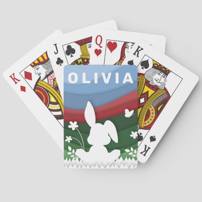 Easter bunny cartoon paper cut spring playing cards (Back)