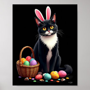 Easter Bunny Cat Egg Sket Poster