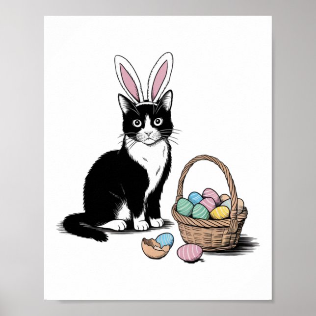 Easter Bunny Cat Lover Funny Cute Spring Design Pu Poster (Front)