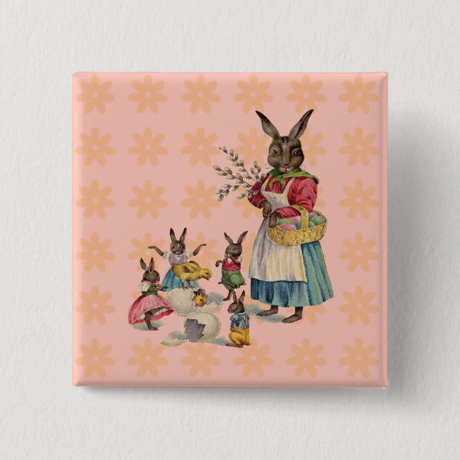 Easter Bunny Chicken Bunny Eggs 15 Cm Square Badge (Front)