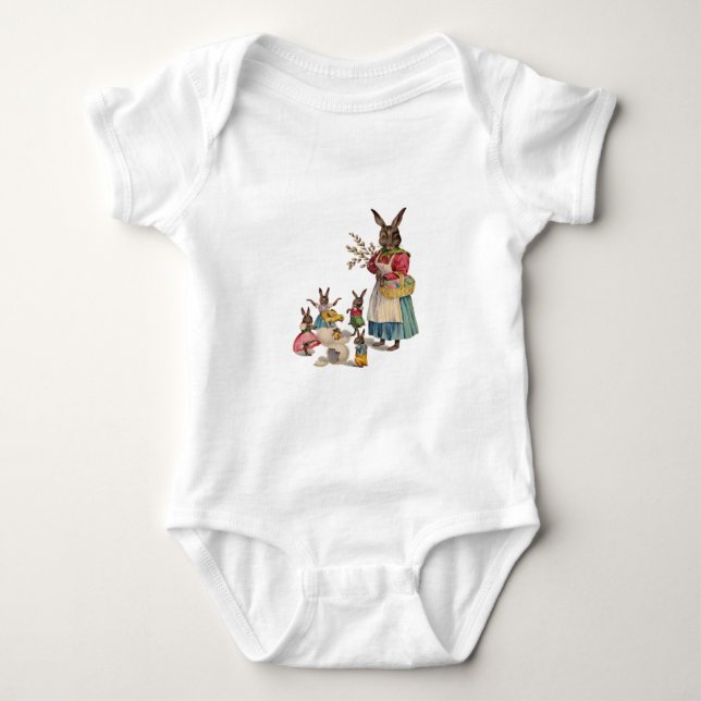 Easter Bunny Chicken Bunny Eggs Baby Bodysuit (Front)