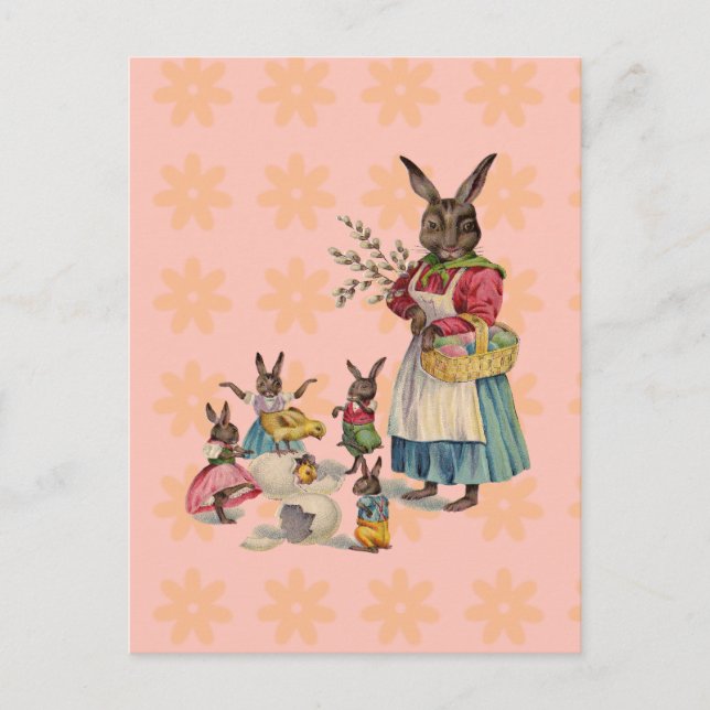 Easter Bunny Chicken Bunny Eggs Holiday Postcard (Front)
