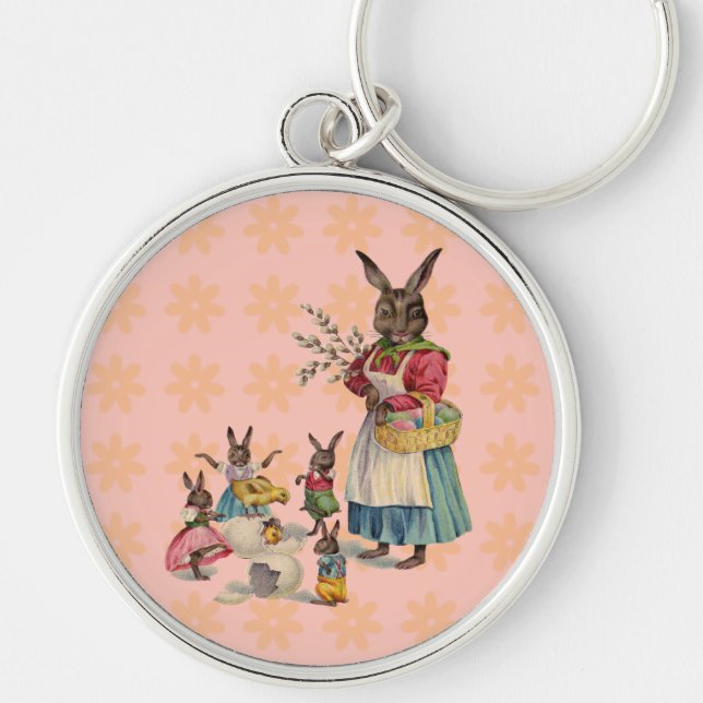 Easter Bunny Chicken Bunny Eggs Key Ring (Front)