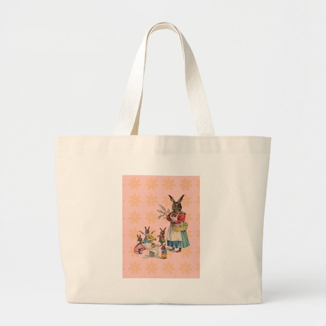 Easter Bunny Chicken Bunny Eggs Large Tote Bag (Front)