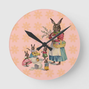 Easter Bunny Chicken Bunny Eggs Round Clock
