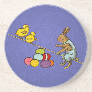 Easter Bunny chickens eggs illustration Coaster