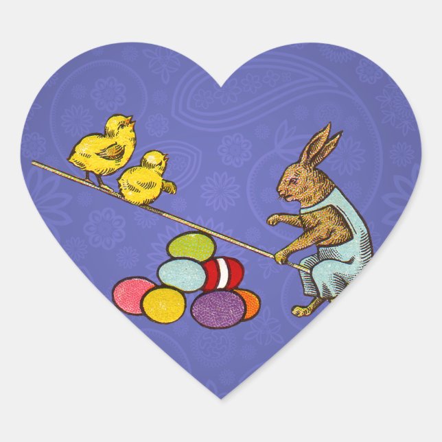 Easter Bunny chickens eggs illustration Heart Sticker (Front)