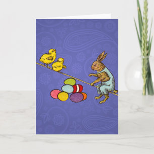 Easter Bunny chickens eggs illustration Holiday Card