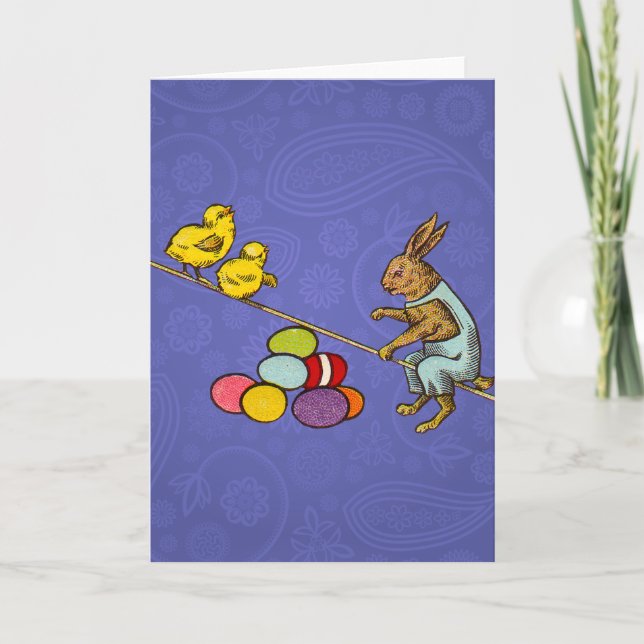 Easter Bunny chickens eggs illustration Holiday Card (Front)
