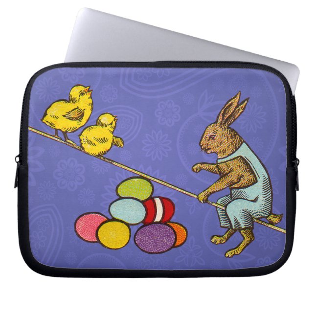 Easter Bunny chickens eggs illustration Laptop Sleeve (Front)