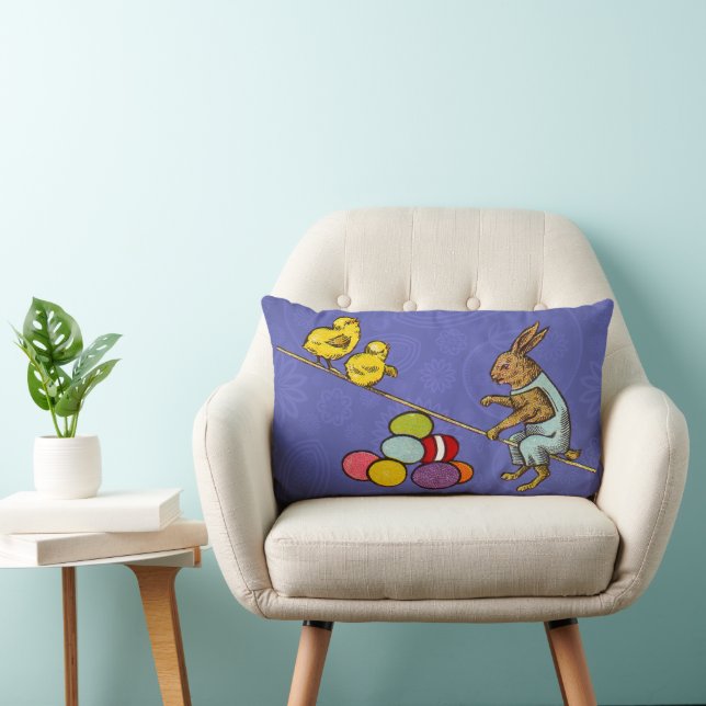 Easter Bunny chickens eggs illustration Lumbar Cushion (Chair)